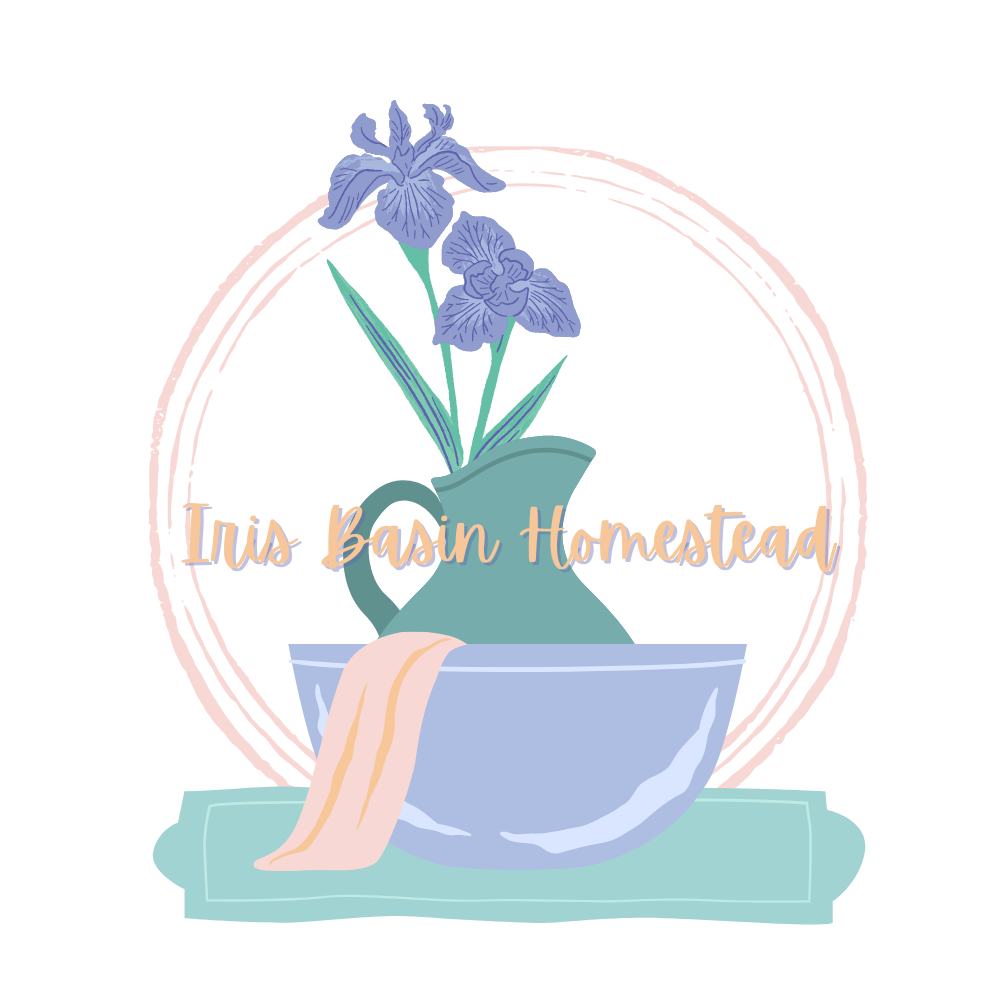 Iris Basin Homestead Logo Iris in a pitcher and basin with towel